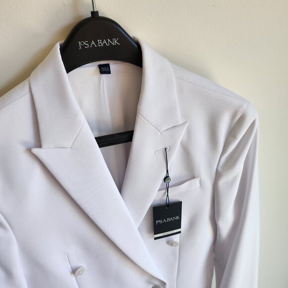 34R White Double Breasted Suit Jacket New Mens Jos A Bank Polyester Peak Lapel - Picture 10 of 17